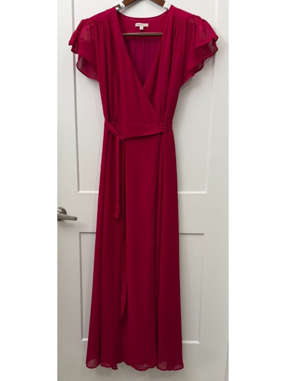New York and Company Eva Mendes Dress Sz L Magenta Wrap Maxi - Picture 2 of 11